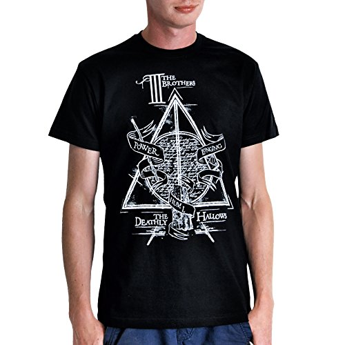 Elbenwald Harry Potter T-Shirt Die DREI Brüder Frontprint Damen Herren Baumwolle schwarz - XL von Elbenwald