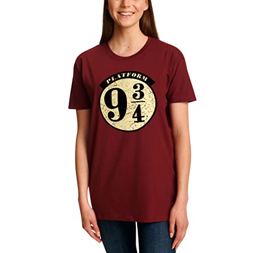 Elbenwald Harry Potter T-Shirt Plattform 9 ¾ Hogwarts Express Distressed Frontprint Damen Herren Baumwolle rot - M von Elbenwald