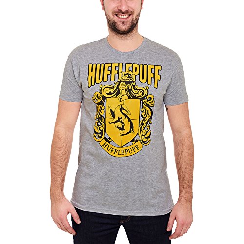 Elbenwald Harry Potter T-Shirt mit Hogwarts Hauswappen Hufflepuff Frontprint für Herren grau - XL von Elbenwald