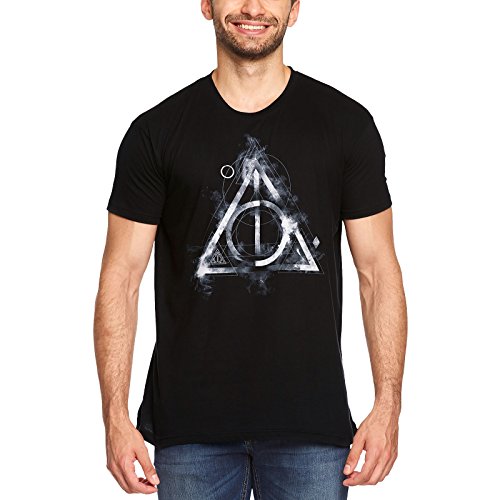 Elbenwald Harry Potter T-Shirt mit Smoky Deathly Hallows Frontprint zu den Heiligtümern für Damen Herren Unisex Baumwolle schwarz - L von Elbenwald