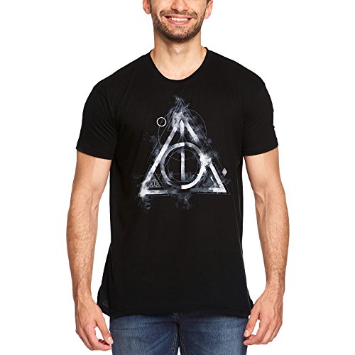 Elbenwald Harry Potter T-Shirt mit Smoky Deathly Hallows Frontprint zu den Heiligtümern für Damen Herren Unisex Baumwolle schwarz - XL von Elbenwald
