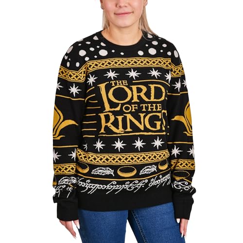 Elbenwald Herr der Ringe Strickpullover mit Baum von Gondor Motiv für Herren Damen Unisex schwarz gelb - XXL von Elbenwald