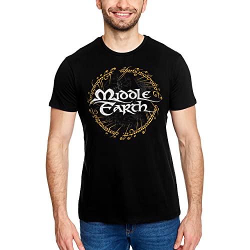 Elbenwald Herr der Ringe T-Shirt Mittelerde und Ring Motiv Frontprint Baumwolle Herren Damen schwarz - XL von Elbenwald