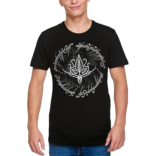 Elbenwald Herr der Ringe T-Shirt mit Elbenblatt Motiv für Herren Damen Unisex Baumwolle schwarz - L von Elbenwald