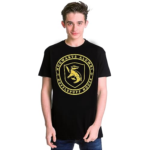 Elbenwald Hogwarts Alumni T-Shirt mit Hufflepuff Motiv für Harry Potter Fans Herren Damen Unisex Baumwolle schwarz - XXXL von Elbenwald