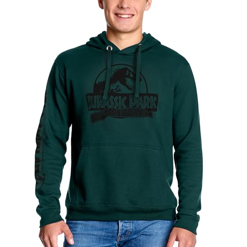 Elbenwald Jurassic Park Hoodie - Kapuzenpullover mit Islar Nublar Ärmelprint auf hochwertiger Baumwolle für Herren Damen Unisex Grün - XL von Elbenwald