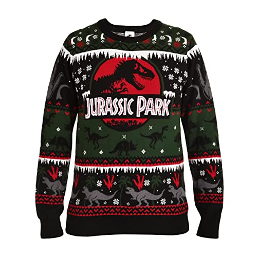 Elbenwald Jurassic Park Strickpullover mit Filmlogo Motiv für Herren Damen Unisex Baumwolle schwarz - L von Elbenwald