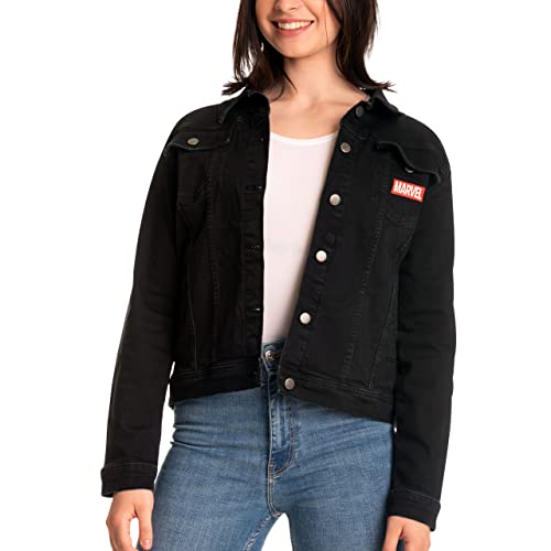 Elbenwald Marvel Jeansjacke mit The Infinity Saga Group Rückenprint Damen Herren schwarz - S von Elbenwald