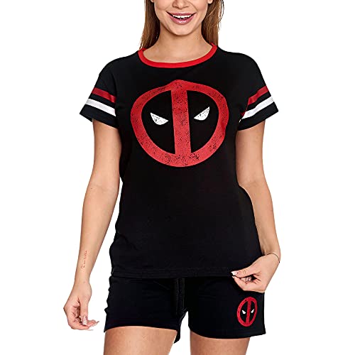 Elbenwald Marvel Pyjama mit Deadpool Logo Print 2 teilig für Damen kurz Baumwolle schwarz - XS von Elbenwald