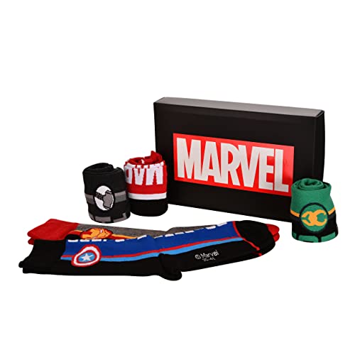 Elbenwald Marvel Socken 5er Set mit Avengers Motiven in Geschenkbox für Herren Damen Unisex - 40-46 von Elbenwald