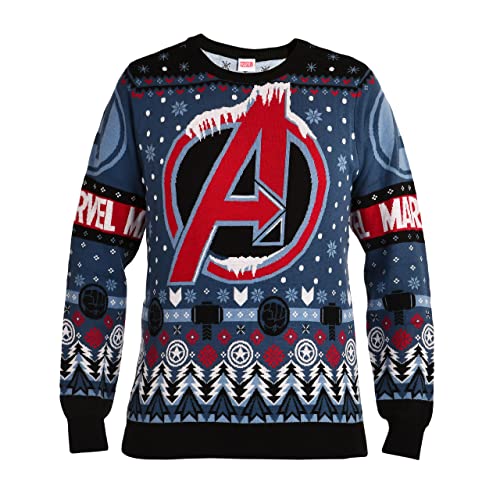 Elbenwald Marvel Strickpullover mit Avengers Logo Motiv für Herren Damen Unisex blau - XL von Elbenwald