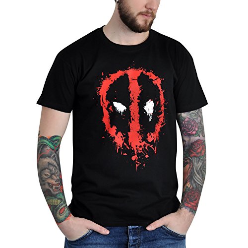 Elbenwald Marvel T-Shirt Deadpool Splatter Symbol Brustprint für Herren schwarz - XXL von Elbenwald