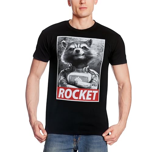 Elbenwald Marvel T-Shirt mit Rocket Raccoon Motiv für Herren Damen Unisex Baumwolle schwarz - XXL von Elbenwald
