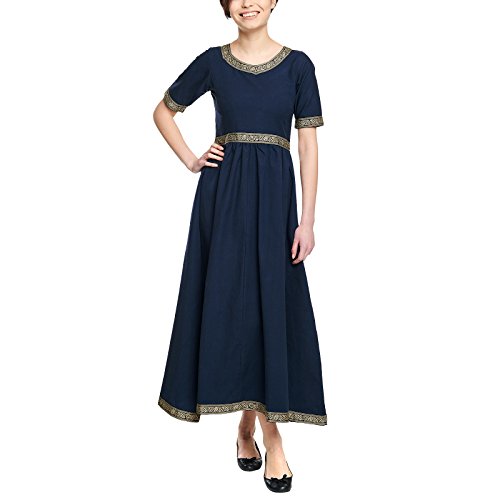 Elbenwald Mittelalter Damen Kleid Ennlin Kurzarm mit Schnürung Baumwolle blau - XL von Elbenwald
