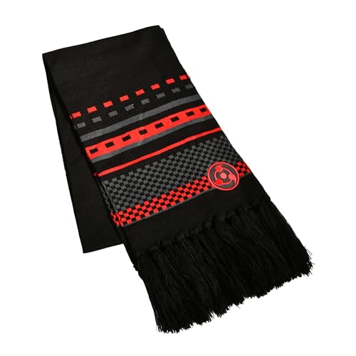 Elbenwald Naruto Schal - Eleganter Schal mit Sharingan Symbol Maße 170 x 23 cm mit Fransen für Herren Damen Unisex Schwarz Rot von Elbenwald