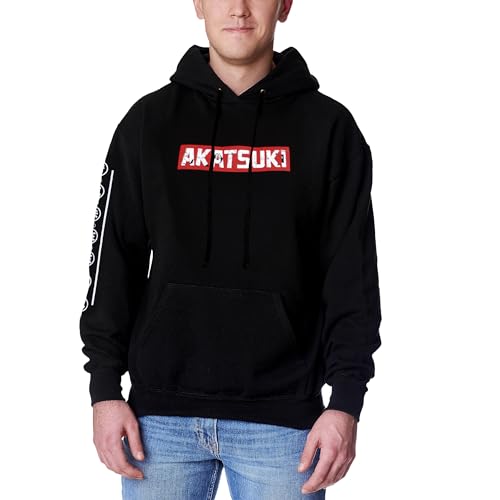 Elbenwald Naruto Shippuden Hoodie mit Akatsuki Frontprint und Ärmelprint - für Herren Damen Unisex - Baumwolle - Schwarz - L von Elbenwald