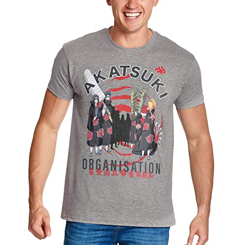 Elbenwald Naruto T-Shirt mit Akatsuki Organisation Motiv für Herren Damen Unisex Baumwolle grau - L von Elbenwald