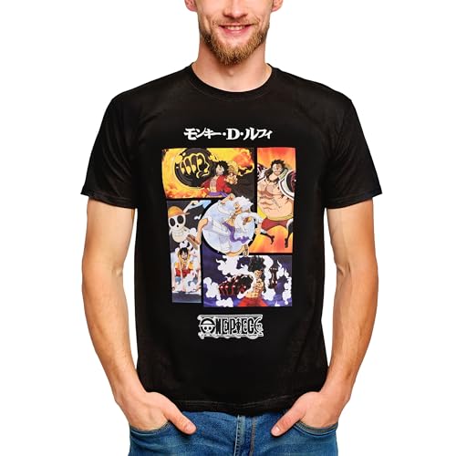 Elbenwald One Piece Gears T-Shirt - Anime-Motiv auf Baumwolle für Herren Damen Unisex Schwarz - XXL von Elbenwald