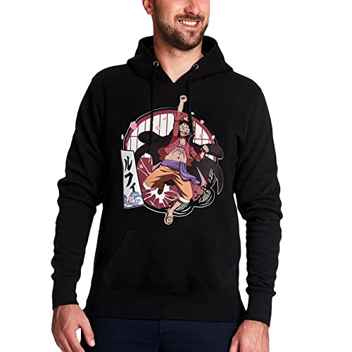 Elbenwald One Piece Hoodie mit Monkey D. Luffy Motiv für Herren Damen Unisex schwarz - XXL von Elbenwald