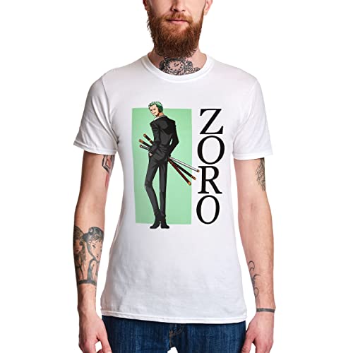 Elbenwald One Piece T-Shirt mit Zorro Frontprint für Herren Damen Baumwolle weiß - M von Elbenwald