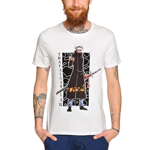 Elbenwald One Piece Trafalgar Law T-Shirt - Stylisches Anime-Motiv auf hochwertiger Baumwolle für Herren Damen Unisex Weiß - S von Elbenwald