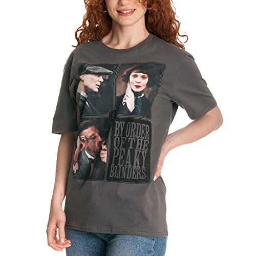 Elbenwald Peaky Blinders T-Shirt mit Portraits Grid Frontprint für Herren Damen Baumwolle grau - L von Elbenwald