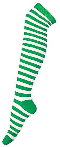 Elbenwald Ringel Kniestrümpfe für Damen - Grün/Weiß - Overknees Kostüm Zwerg Blume Erdbeere Gärtnerin von Elbenwald