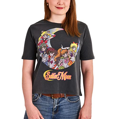 Elbenwald Sailor Moon Cropped Top Group Frontprint Damen Baumwolle grau - M von Elbenwald