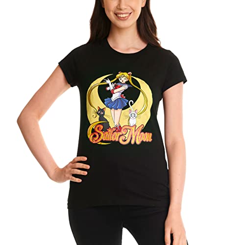 Elbenwald Sailor Moon T-Shirt Pose Frontprint Baumwolle Damen schwarz - S von Elbenwald