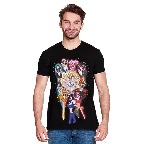 Elbenwald Sailor Moon T-Shirt mit Crew Motiv für Anime Fans Herren Damen Unisex Baumwolle schwarz - L von Elbenwald