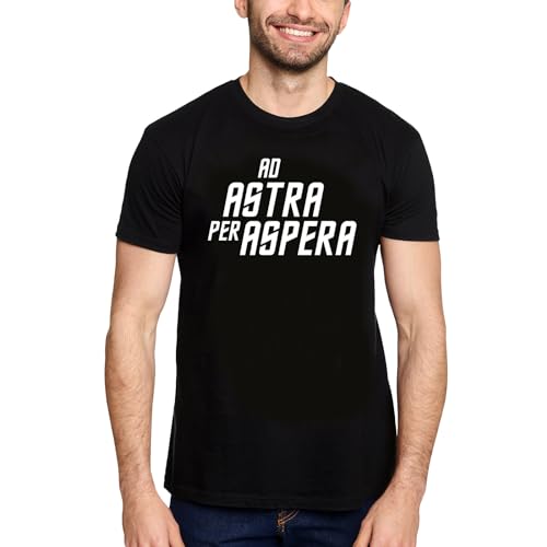Elbenwald Star Trek T-Shirt mit Ad Astra Per Aspera Schriftzug Frontprint für Herren Damen Unisex Baumwolle Schwarz - XXL von Elbenwald