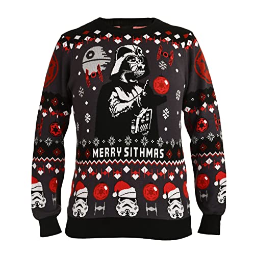Elbenwald Star Wars Strickpullover mit Darth Vader und Happy Sithmas Motiv für Herren Damen Unisex Baumwolle schwarz - S von Elbenwald