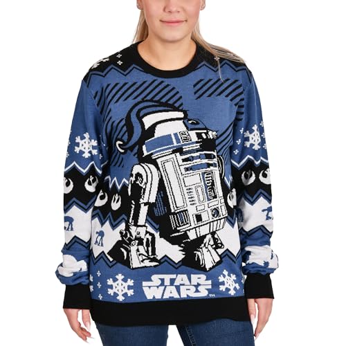 Elbenwald Star Wars Strickpullover mit R2-D2 Motiv für Herren Damen Unisex blau - L von Elbenwald