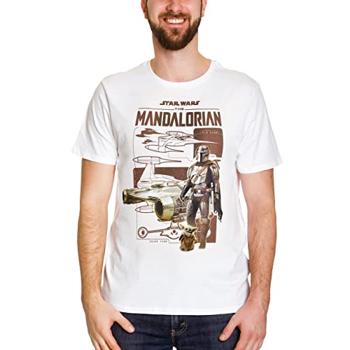 Elbenwald Star Wars The Mandalorian T-Shirt mit Grogu und Mandalorianer Motiv für Herren Damen Unisex Baumwolle weiß - M von Elbenwald