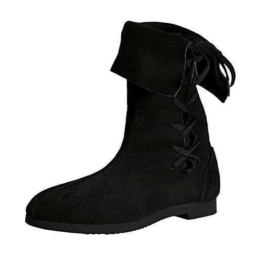 Elbenwald Stulpenstiefel Mittelalter Schuhe seitlich geschnürt 36-48 Echtleder schwarz - 37 von Elbenwald