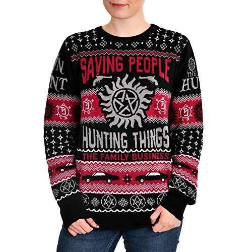 Elbenwald Supernatural Strickpullover mit Saving People Hunting Things Motiv für Herren Damen Unisex Baumwolle schwarz - L von Elbenwald