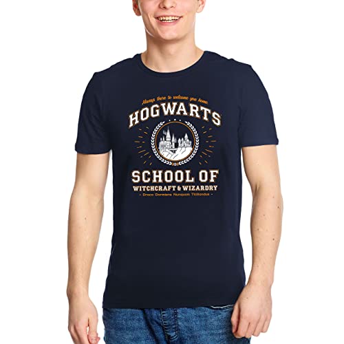 Elbenwald T-Shirt mit Hogwarts School Frontprint für Harry Potter Fans Herren Damen Baumwolle blau - XL von Elbenwald