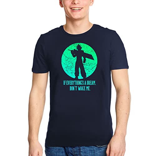 Elbenwald T-Shirt mit großem Cloud Strife Frontprint für Final Fantasy Fans Herren Damen Unisex Baumwolle blau - S von Elbenwald