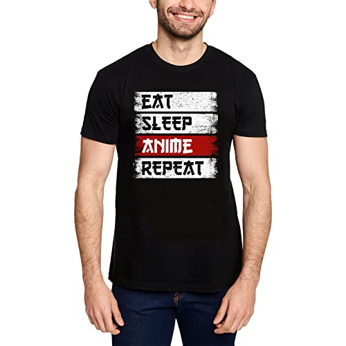 Elbenwald T-Shirt mit großem Daily Routine Frontprint für Anime Fans Herren Damen Unisex Baumwolle schwarz - XL von Elbenwald