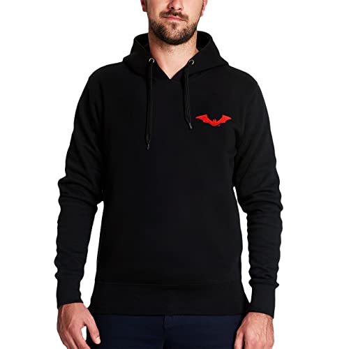 Elbenwald The Batman Hoodie Batsignal Brustprint und Logo Rückenprint Kapuze mit Tunnelzug Herren Damen Baumwolle schwarz - M von Elbenwald