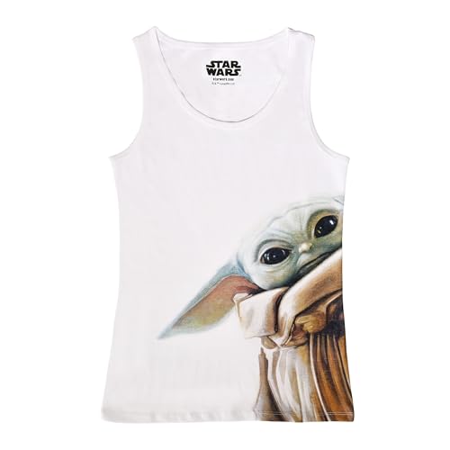 Elbenwald The Mandalorian Grogu Tank Top - Weißes Baumwolltanktop mit Niedlichem Grogu-Motiv für Herren Damen Unisex - L von Elbenwald