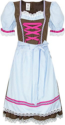 Andrea Moden Wiesn Dirndl Kostümkleid für Damen - Braun Hellblau - Gr. 40 42 von Andrea Moden