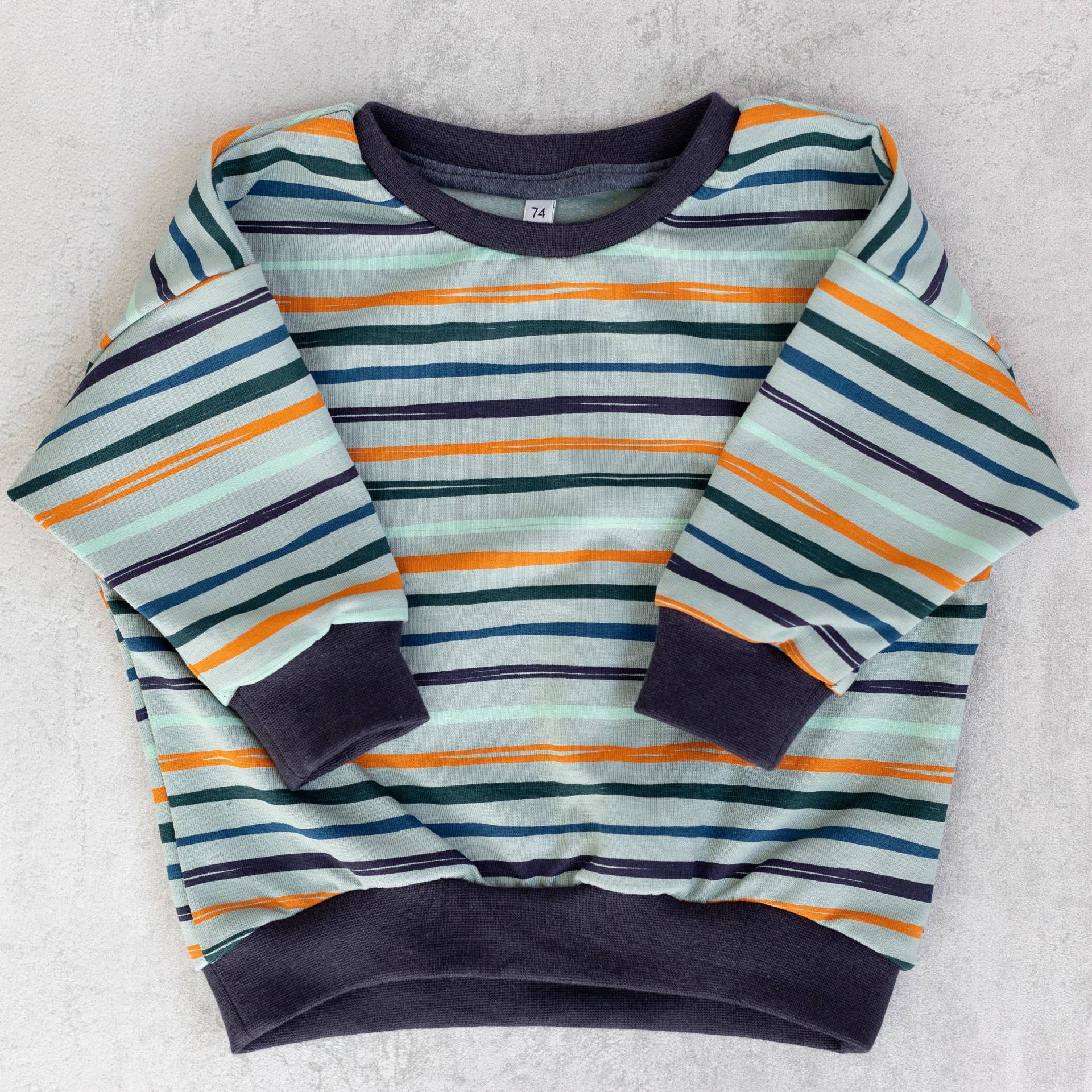 Oversized Sweater | Pullover Für Kinder Aus Sweat in Mint, Grün, Orange Gestreift Geschenk Ohne Aufdruck Handmade Oversized Sweater | Pullover Für Kinder Aus Sweat in Mint, Grün, Orange Gestreift Geschenk Ohne Aufdruck Handmade von Elbgarn