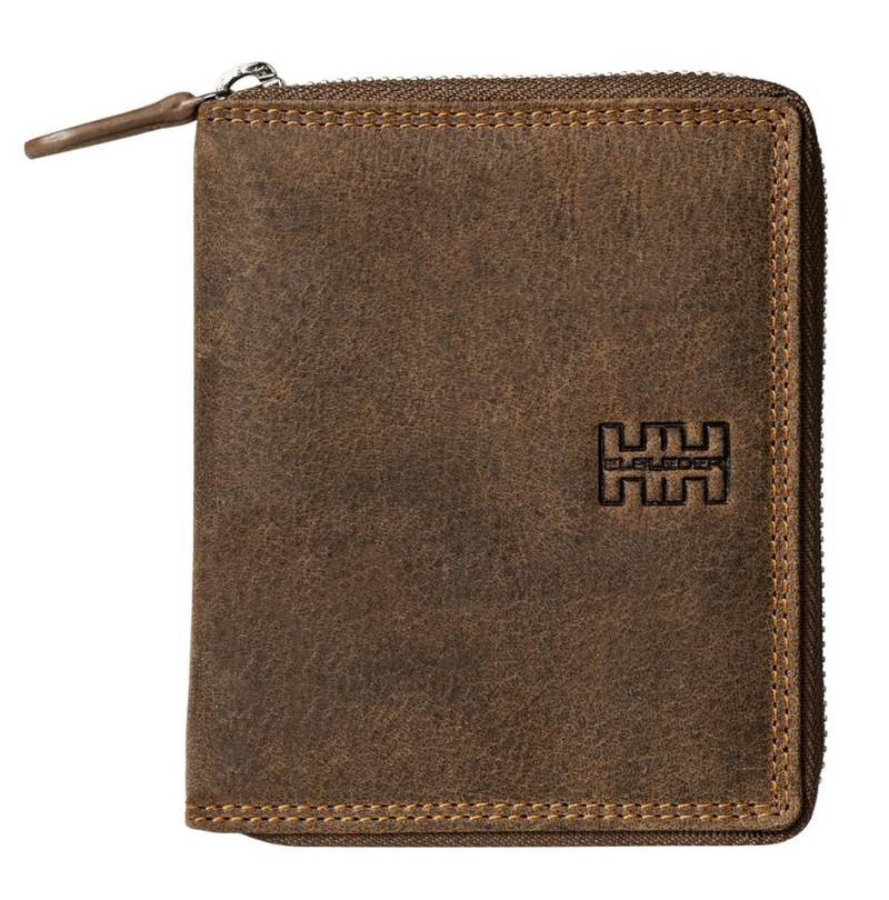 Elbleder Geldbörse Polo 109 umlaufender Reißverschluss Unisex Echtleder, 8 Kartenfächer Sichtfach RFID Schutz Farbe Braun-Vintage von Elbleder