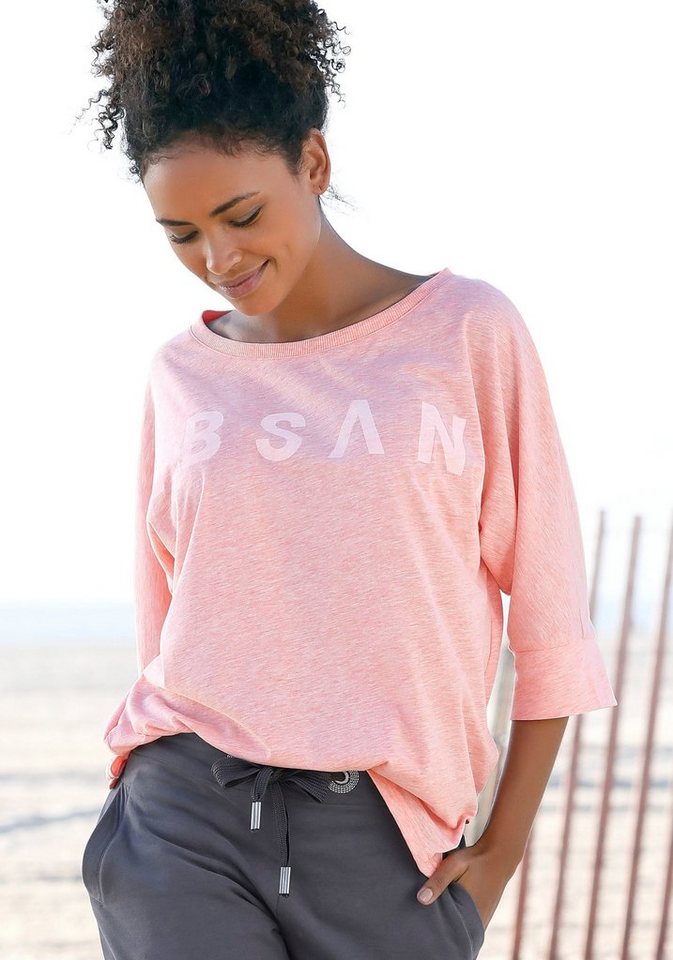 Elbsand 3/4-Arm-Shirt Iduna in Melange-Optik mit Logodruck vorne, Baumwoll-Mix, lockere Passform von Elbsand