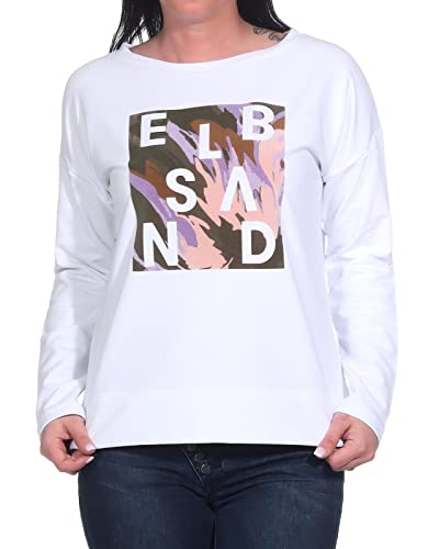 Elbsand Damen Sweatshirt ESAnniek Pullover mit Flock-Frontprint 70517 00 Bright White (111) L von Elbsand