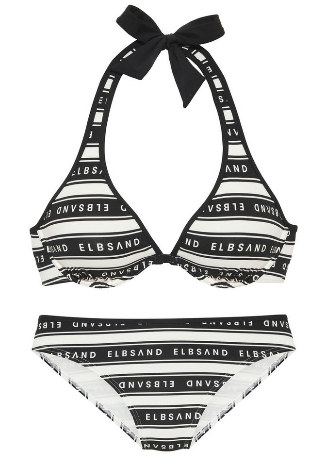 Elbsand Bügel-Bikini Zone (Set) mit kontrastfarbenen Streifen und Schriftzügen von Elbsand