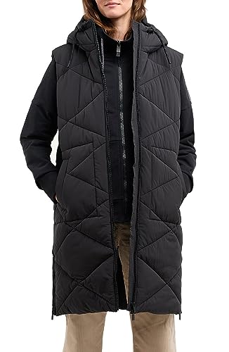 Elbsand Damen 3/4-lange Steppweste ESWYara mit Kapuze 70668 00 Caviar (990) L von Elbsand