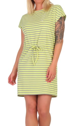 Elbsand Damen Jersey-Kleid ESWSellvie Shirtkleid Kurzarm mit Streifen 70721 00 Citron+Khaki Stripe (040) XS von Elbsand