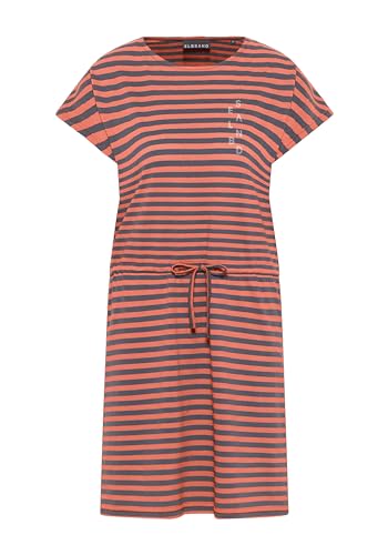 Elbsand Damen Jersey-Kleid ESWSellvie Shirtkleid Kurzarm mit Streifen 70721 00 Hot Coral+Charcoal Stripe (038) L von Elbsand